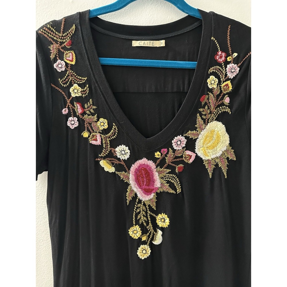 Athleta CAITE Dress Black Embroidered Flowers Midi Bohemian Size M - Picture 8 of 14